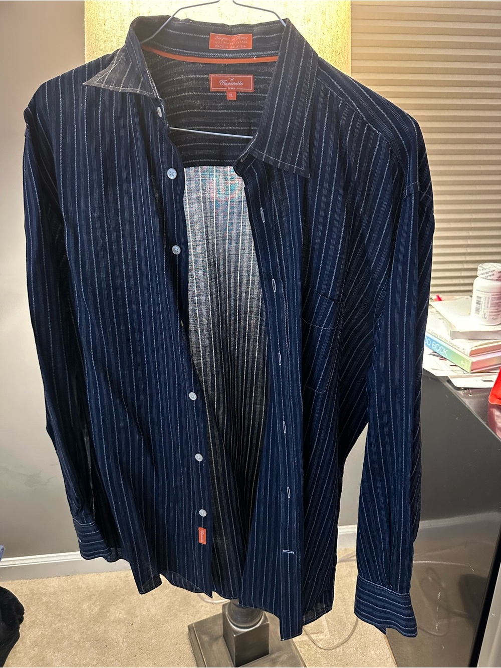 Faconnable Navy Blue Pinstripe Button-Down Shirt. Size XL